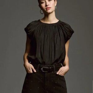 Anthropologie Cocktail Dress Top Short-Sleeve Bubble Blouse Jet Black Plus 1X 18